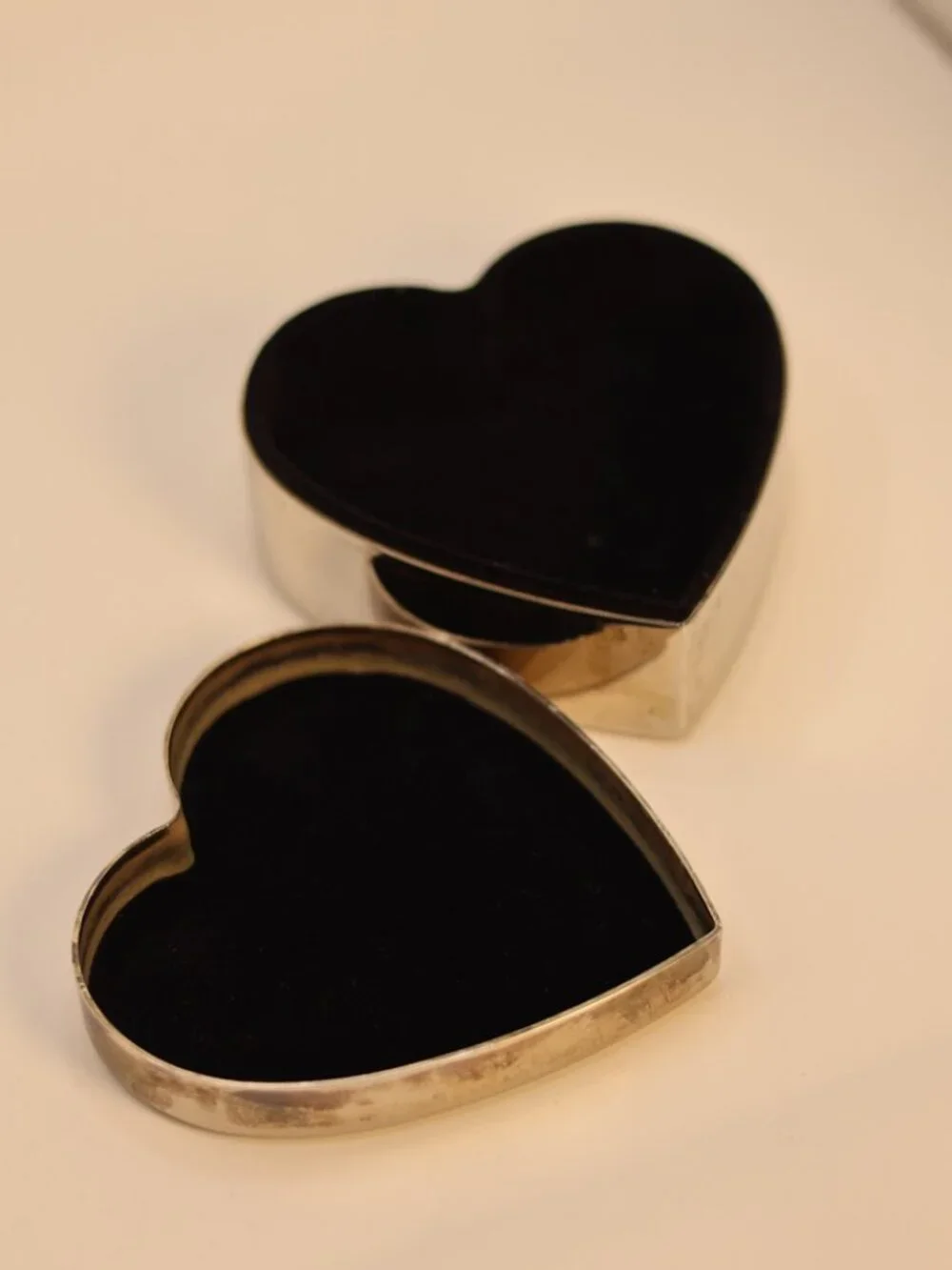 Vintage Silver Metal Heart Trinket Box | Velvet Lined